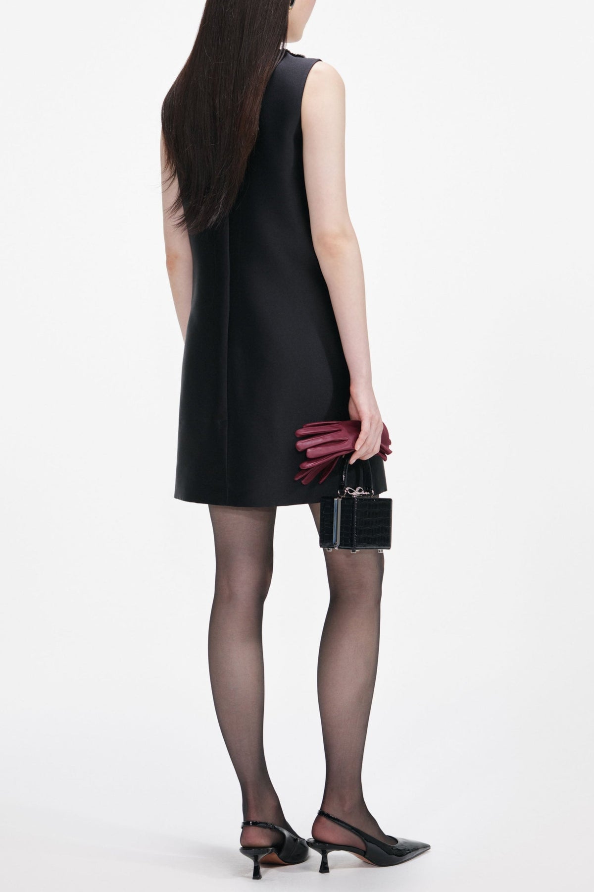 maggie Black Taffeta Embellished Trim Mini Dress Avalabel