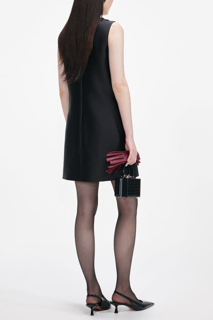 maggie Black Taffeta Embellished Trim Mini Dress