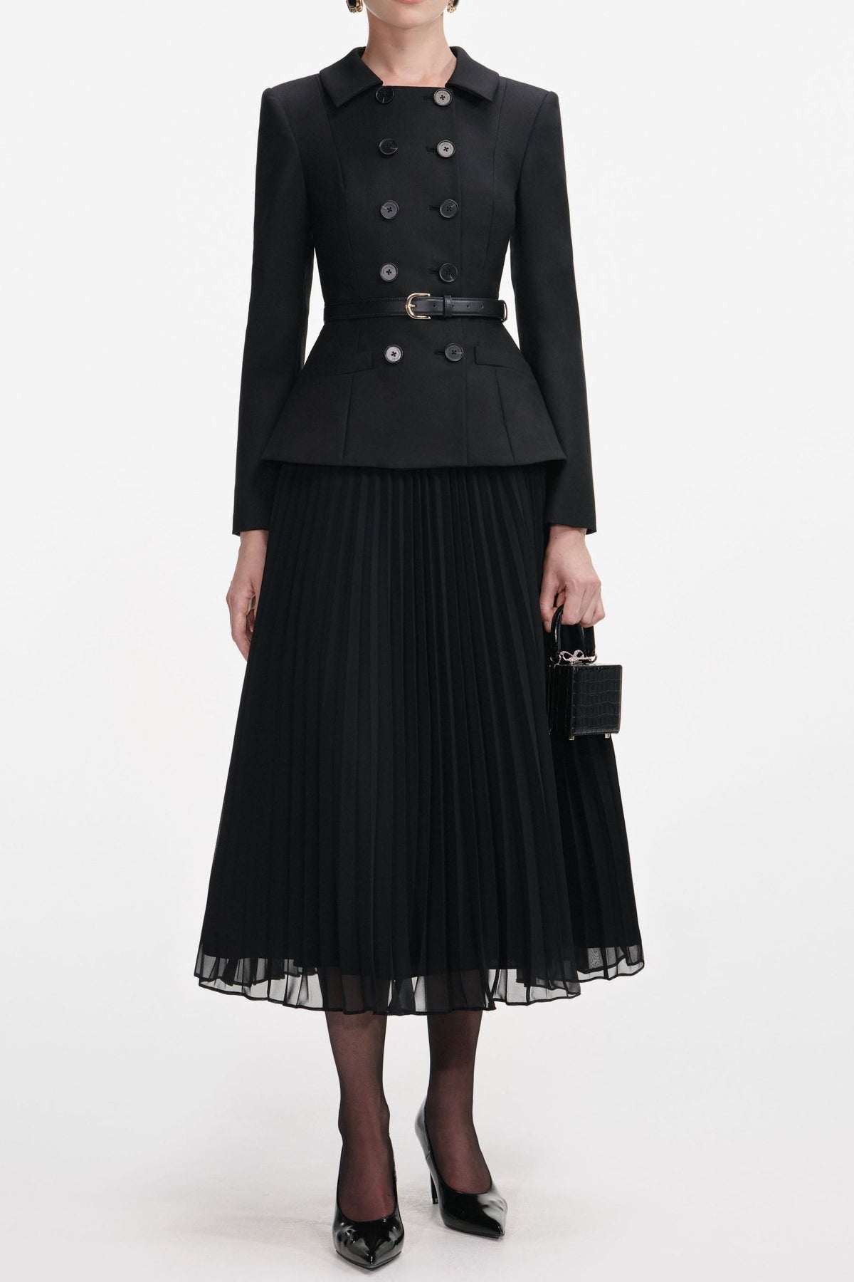 rosalind Black Wool Crepe Midi Dress Avalabel