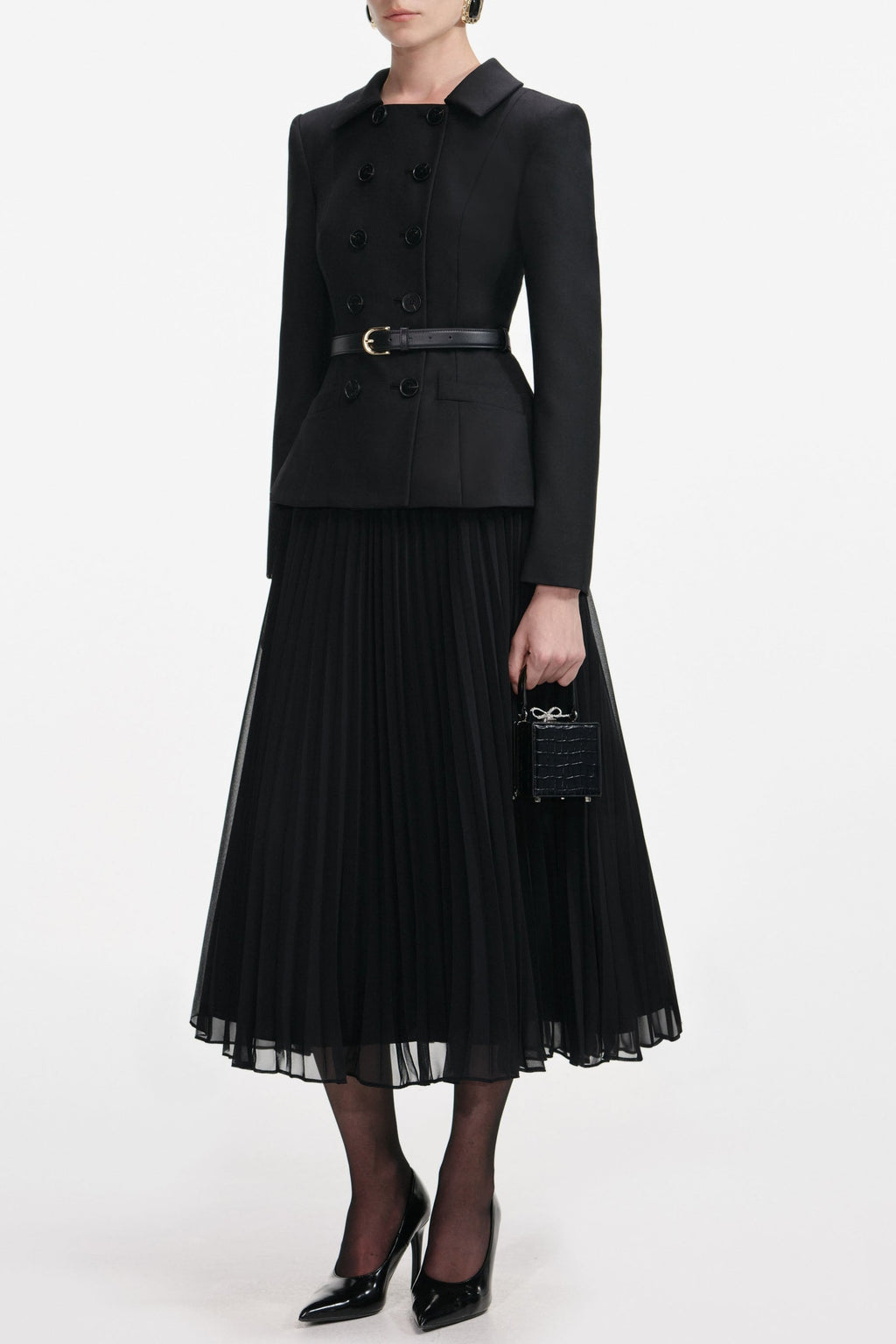 rosalind Black Wool Crepe Midi Dress Avalabel