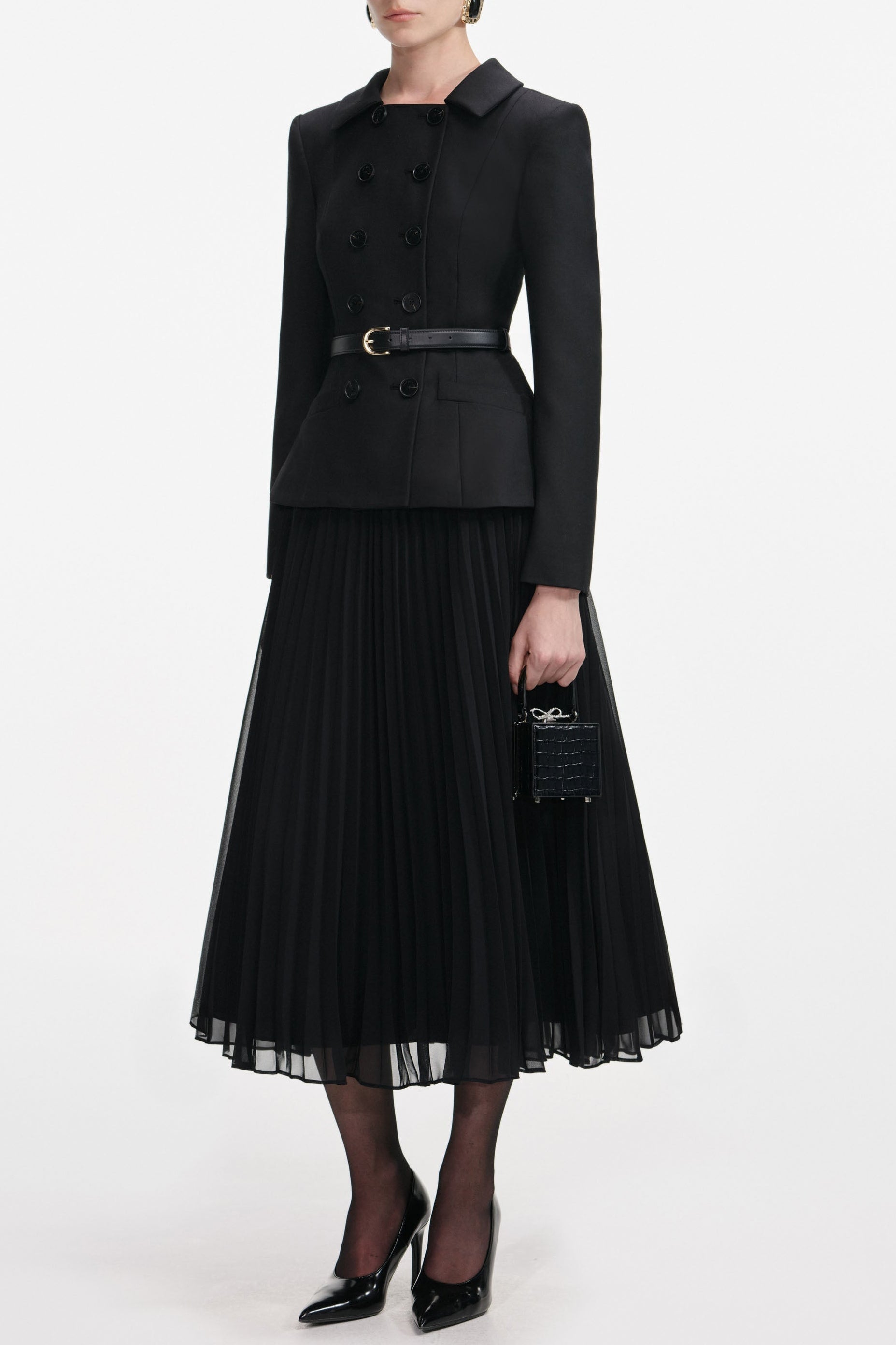 rosalind Black Wool Crepe Midi Dress Avalabel