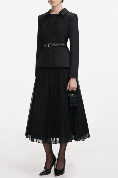 rosalind Black Wool Crepe Midi Dress
