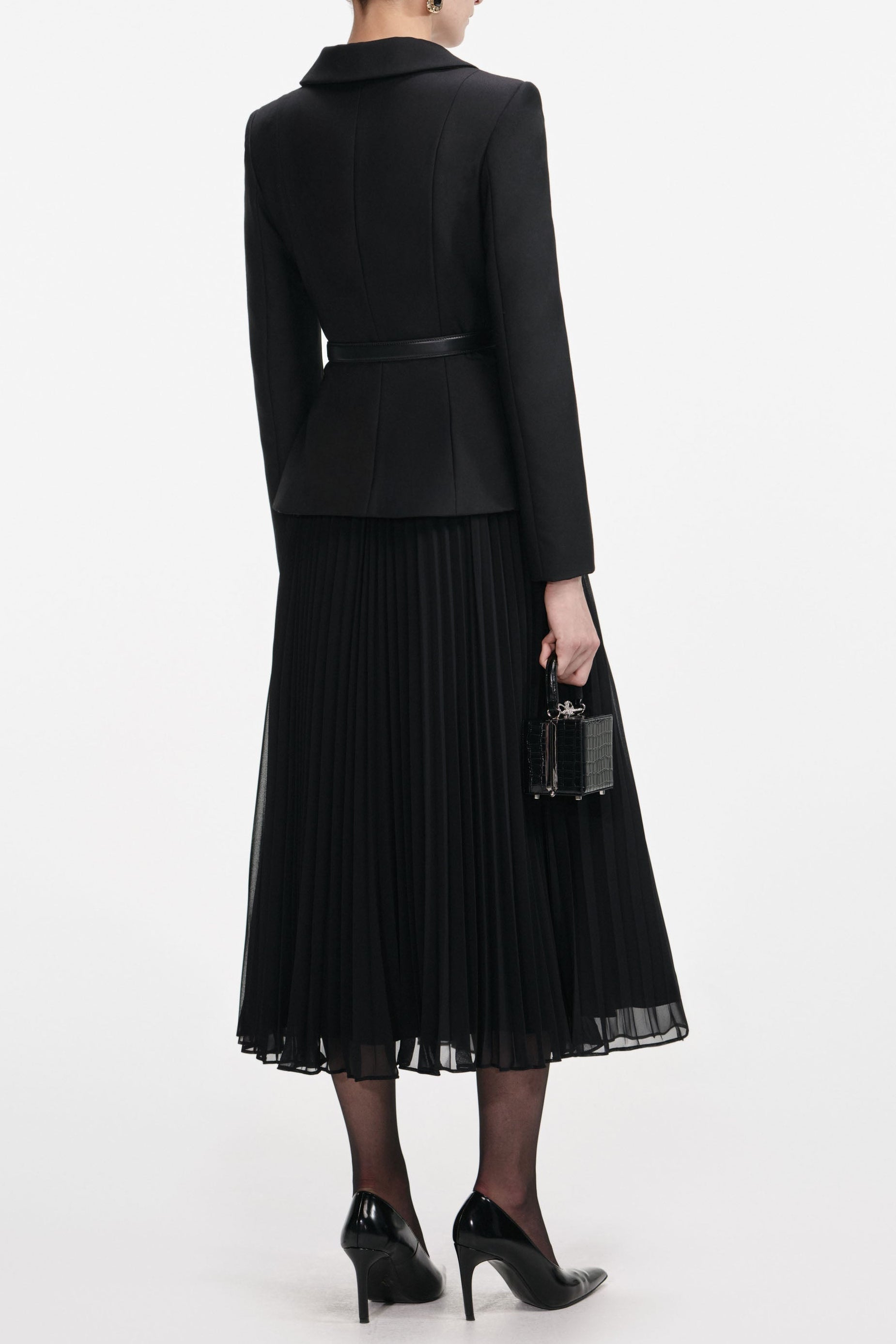 rosalind Black Wool Crepe Midi Dress Avalabel