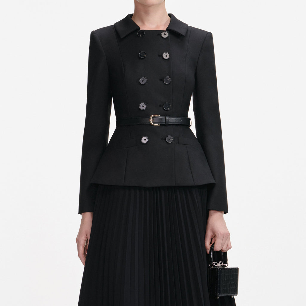 rosalind Black Wool Crepe Midi Dress Avalabel