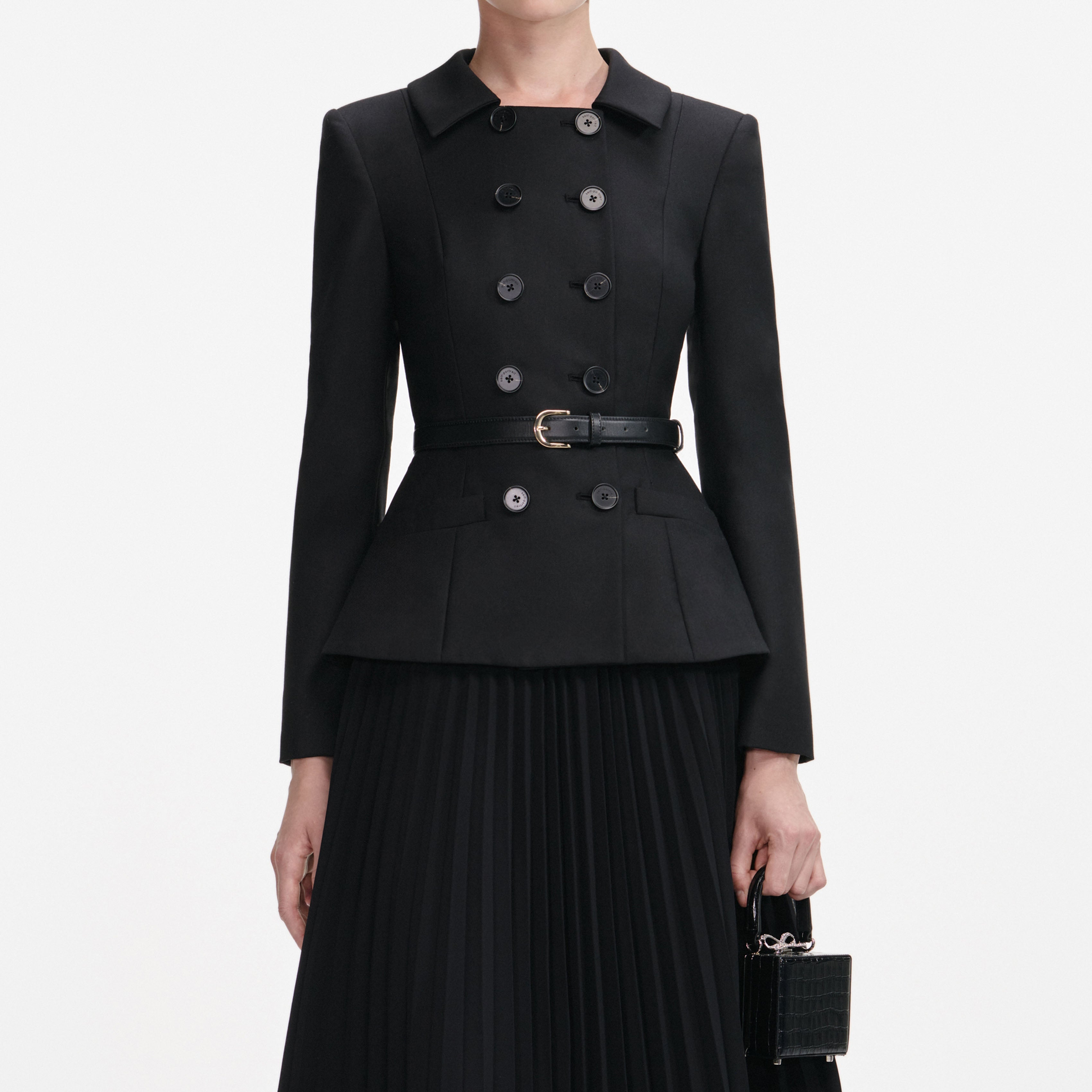 rosalind Black Wool Crepe Midi Dress Avalabel