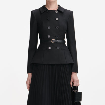 rosalind Black Wool Crepe Midi Dress