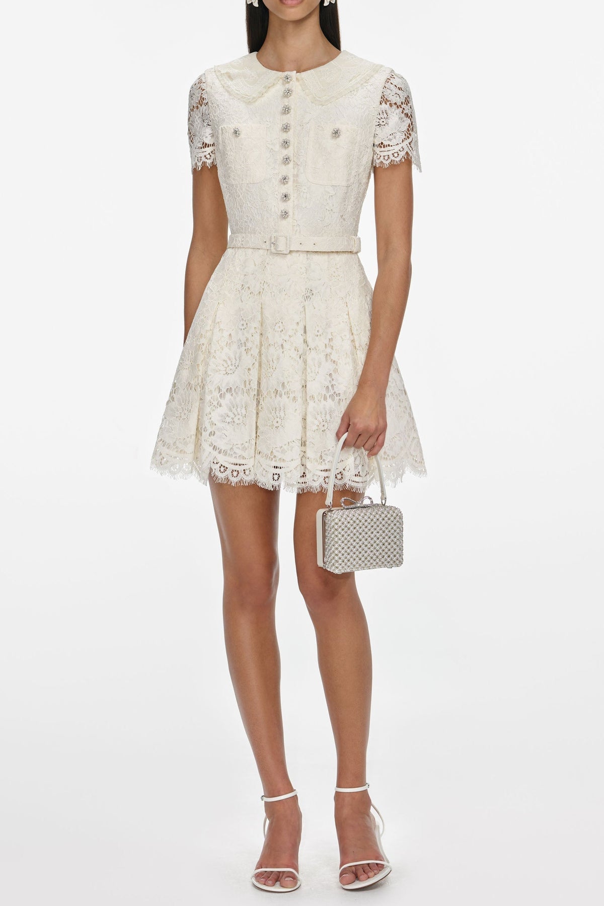 quintina Cream Floral Lace Mini Dress Avalabel