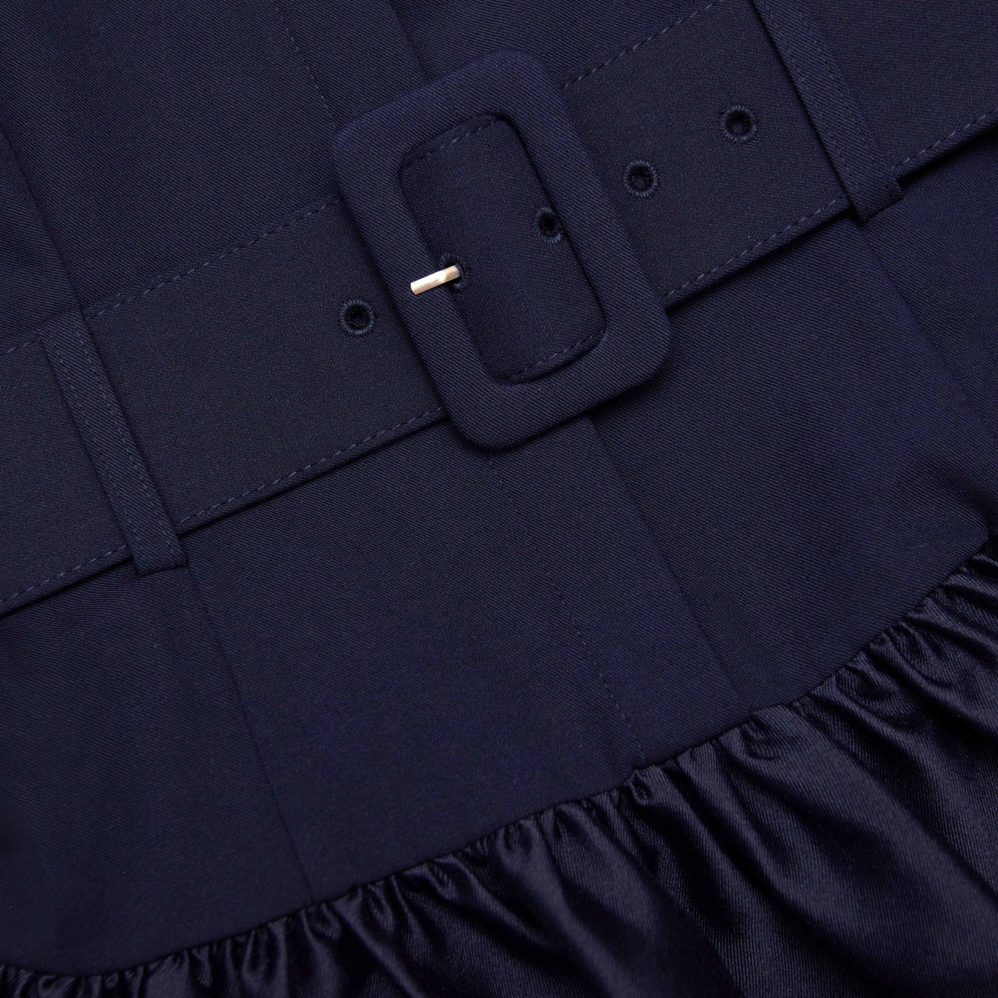 naomi Navy Belted Twill Midi Dress