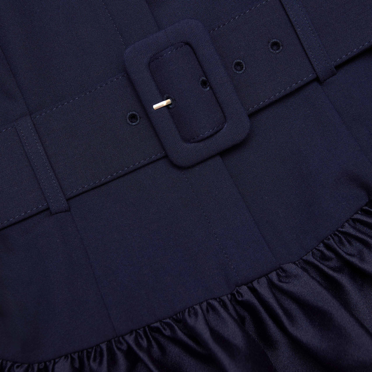 naomi Navy Belted Twill Midi Dress Avalabel
