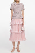 beulah Pink Boucle Metallic Tiered Midi Dress Avalabel