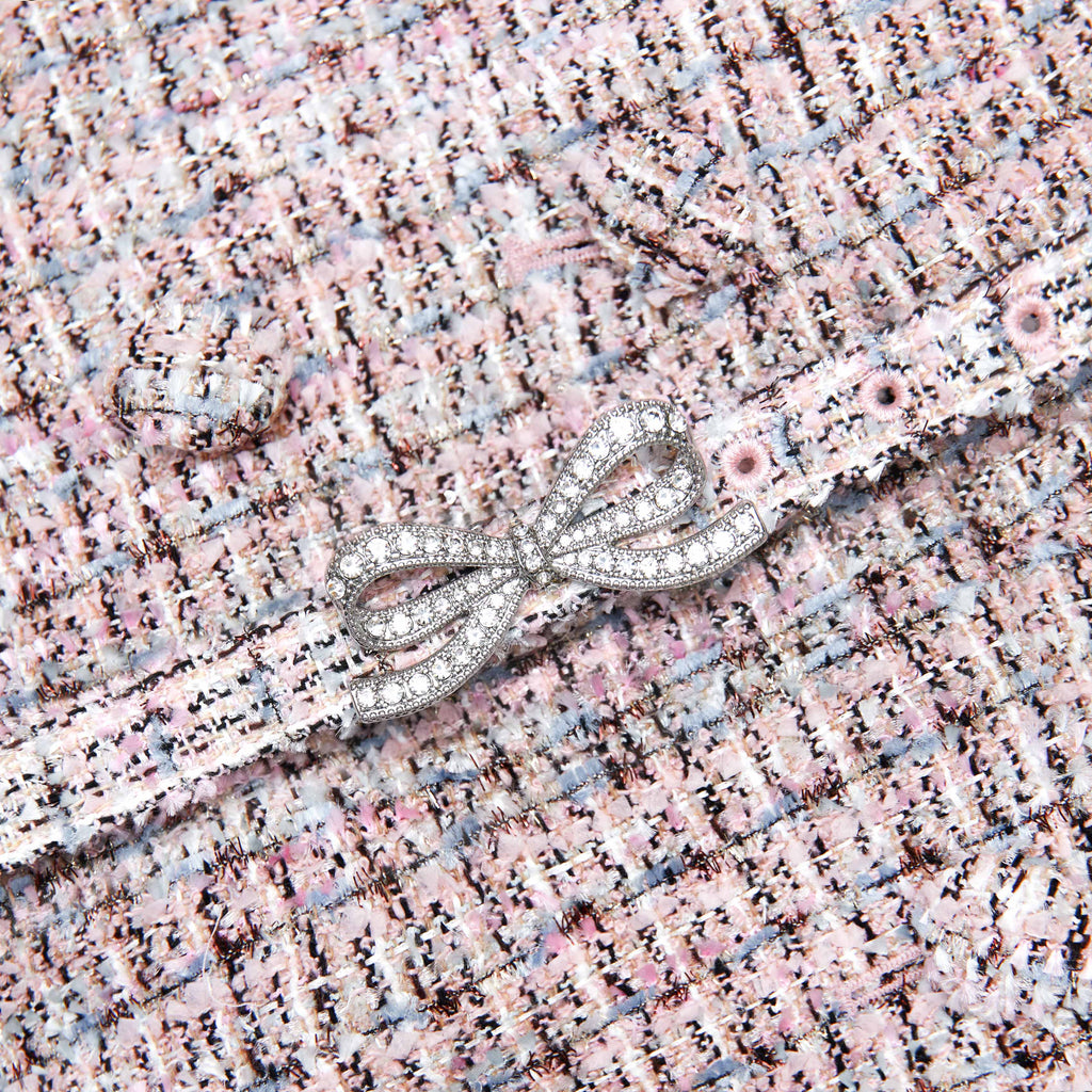 beulah Pink Boucle Metallic Tiered Midi Dress Avalabel
