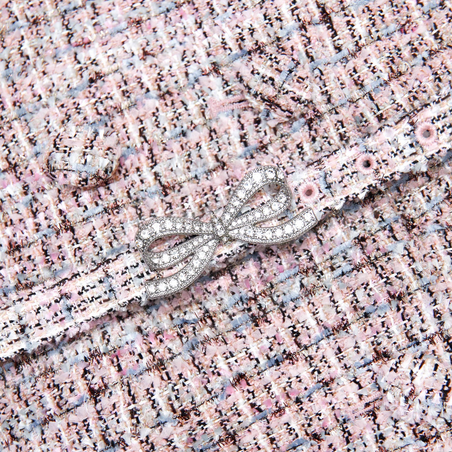 beulah Pink Boucle Metallic Tiered Midi Dress