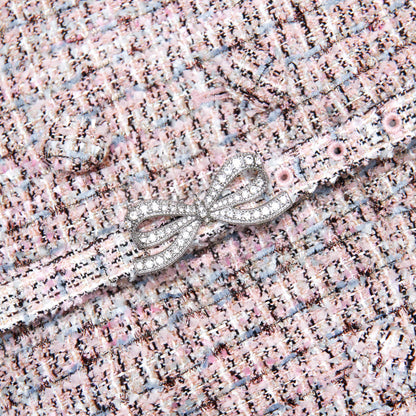 beulah Pink Boucle Metallic Tiered Midi Dress