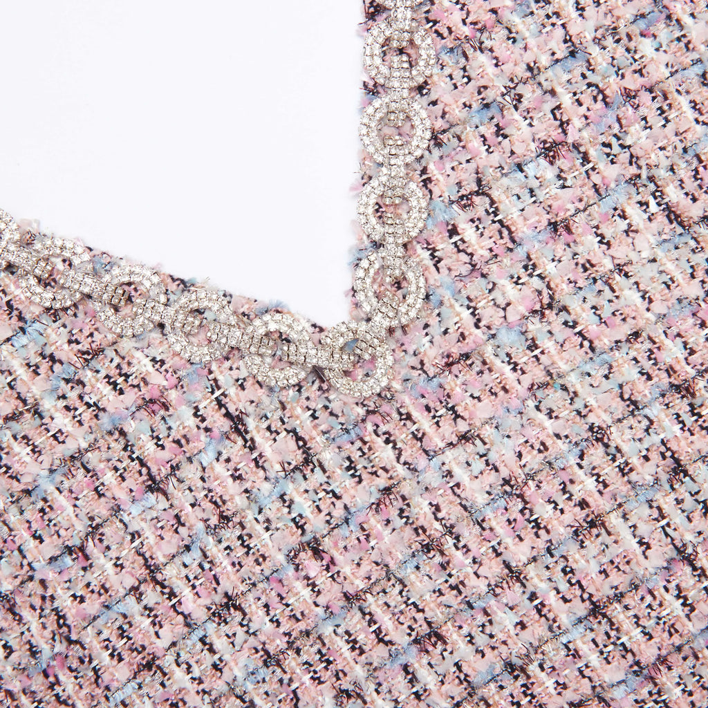 rosemary Pink Boucle Fur Hem Mini Dress Avalabel