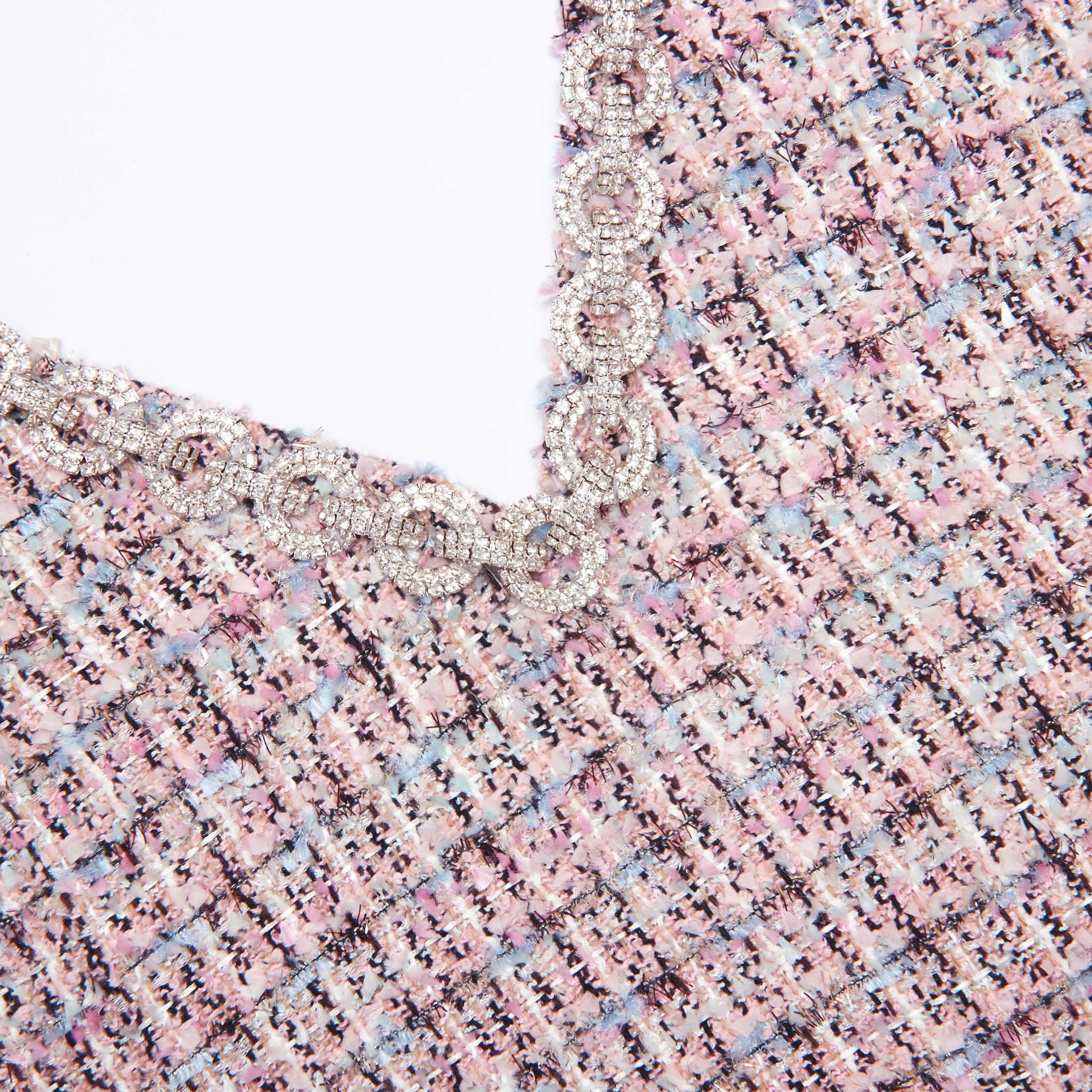 rosemary Pink Boucle Fur Hem Mini Dress Avalabel