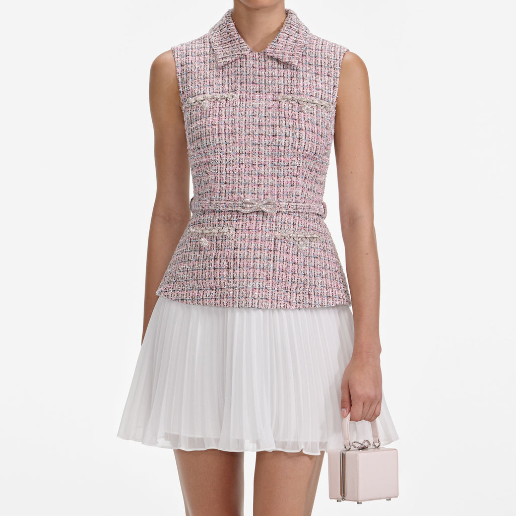 olivia Pink Boucle Chiffon Mini Dress Avalabel