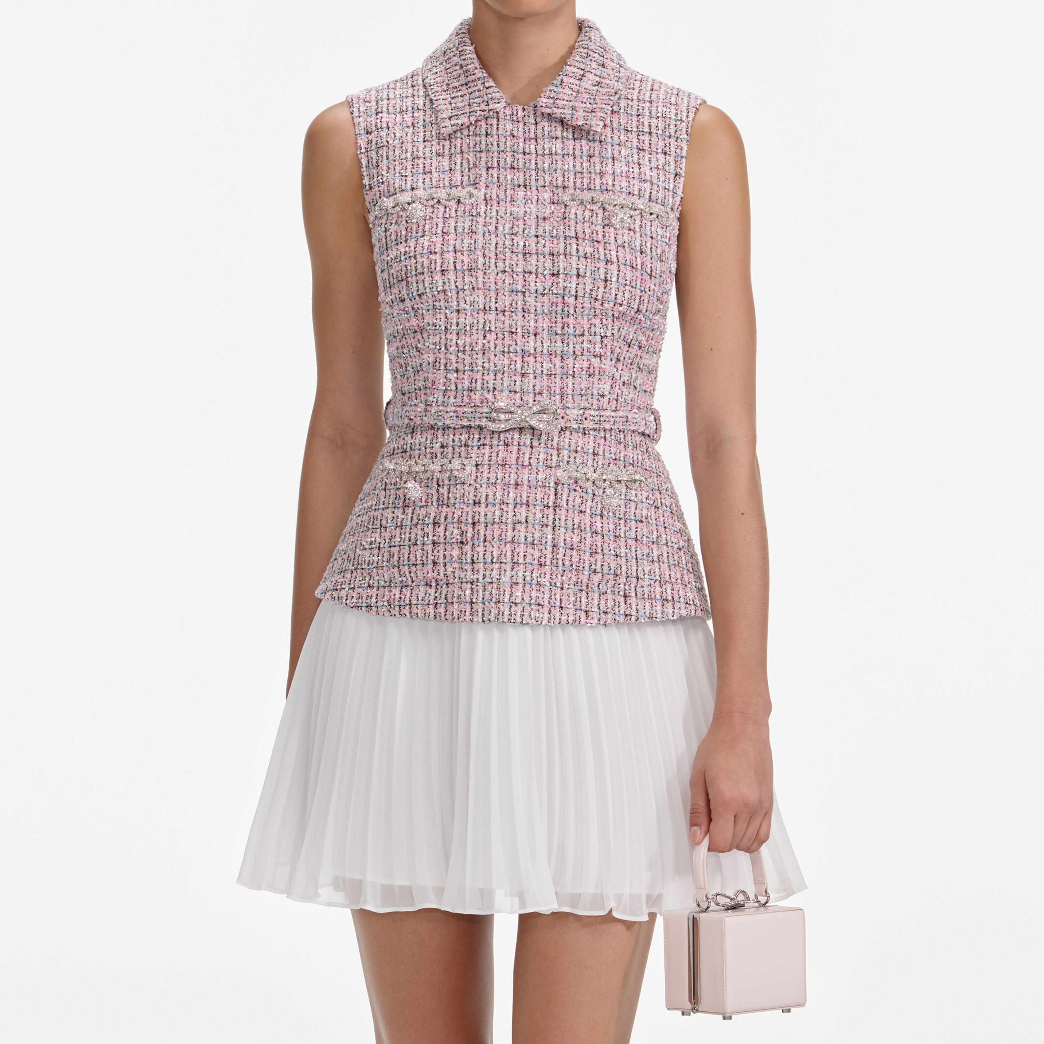 olivia Pink Boucle Chiffon Mini Dress Avalabel