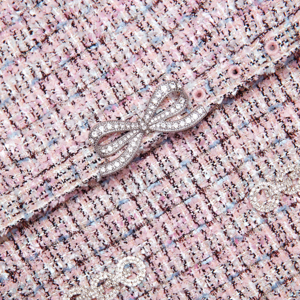 olivia Pink Boucle Chiffon Mini Dress Avalabel