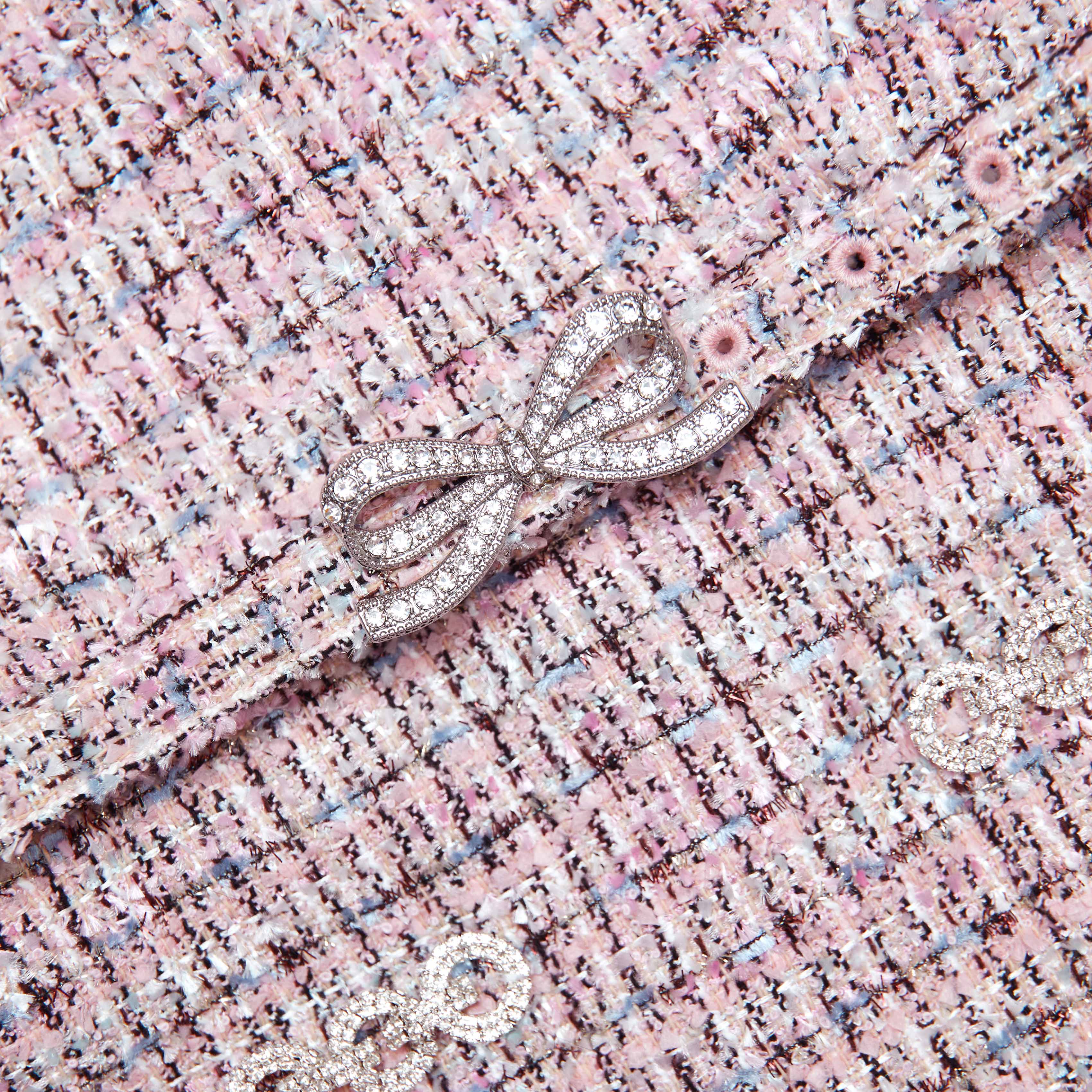 olivia Pink Boucle Chiffon Mini Dress Avalabel