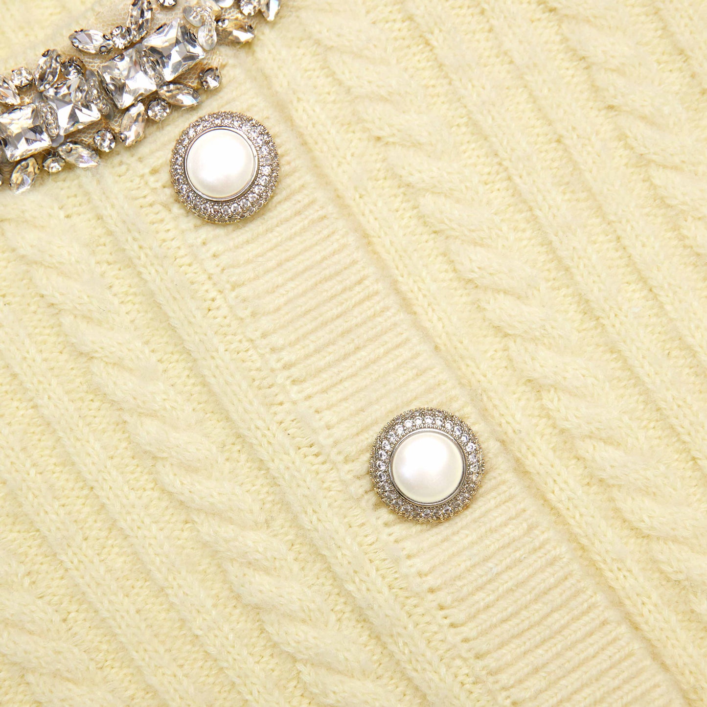 sabina Yellow rhinestones embellished Alpaca Cardigan