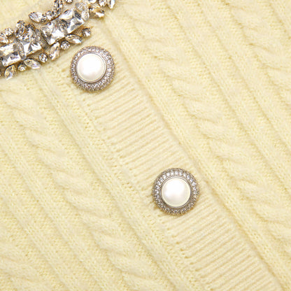 sabina Yellow rhinestones embellished Alpaca Cardigan
