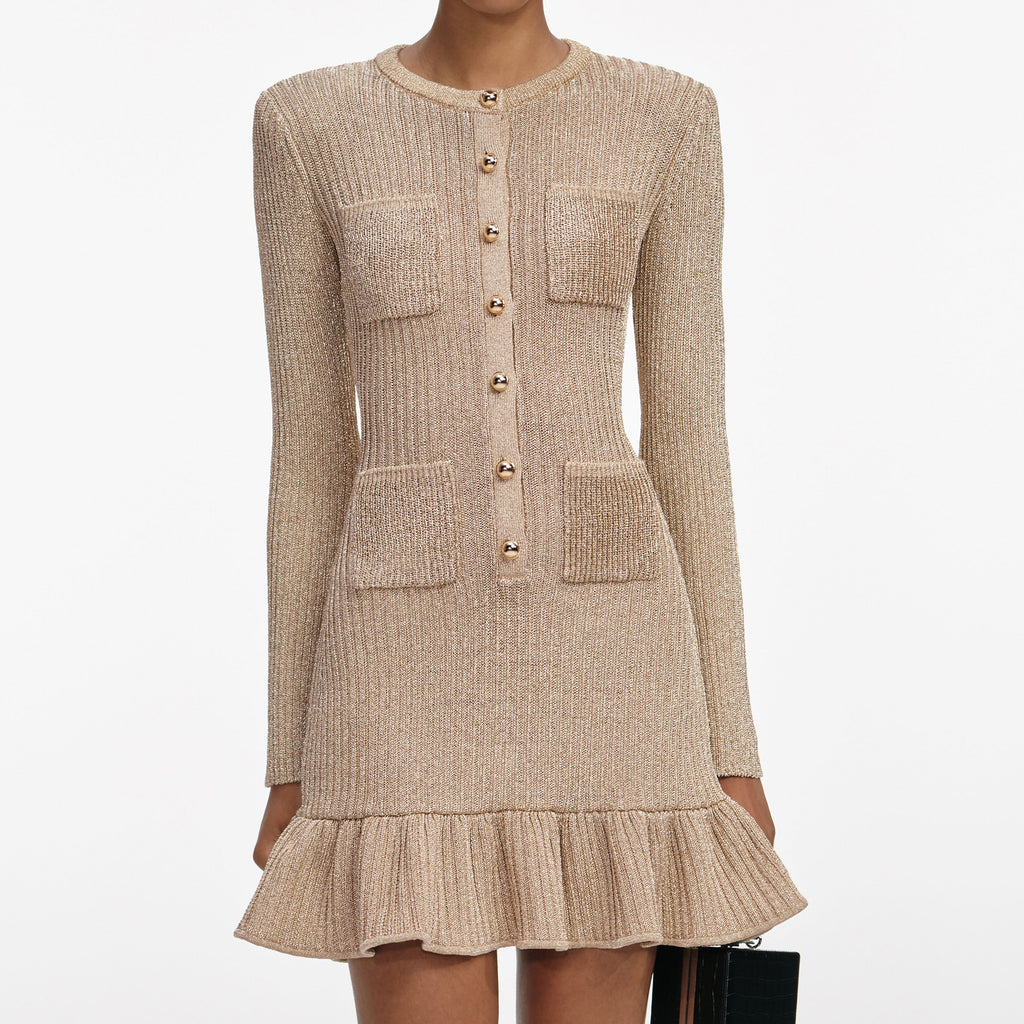 margaret Gold Lurex Knit Mini Dress Avalabel