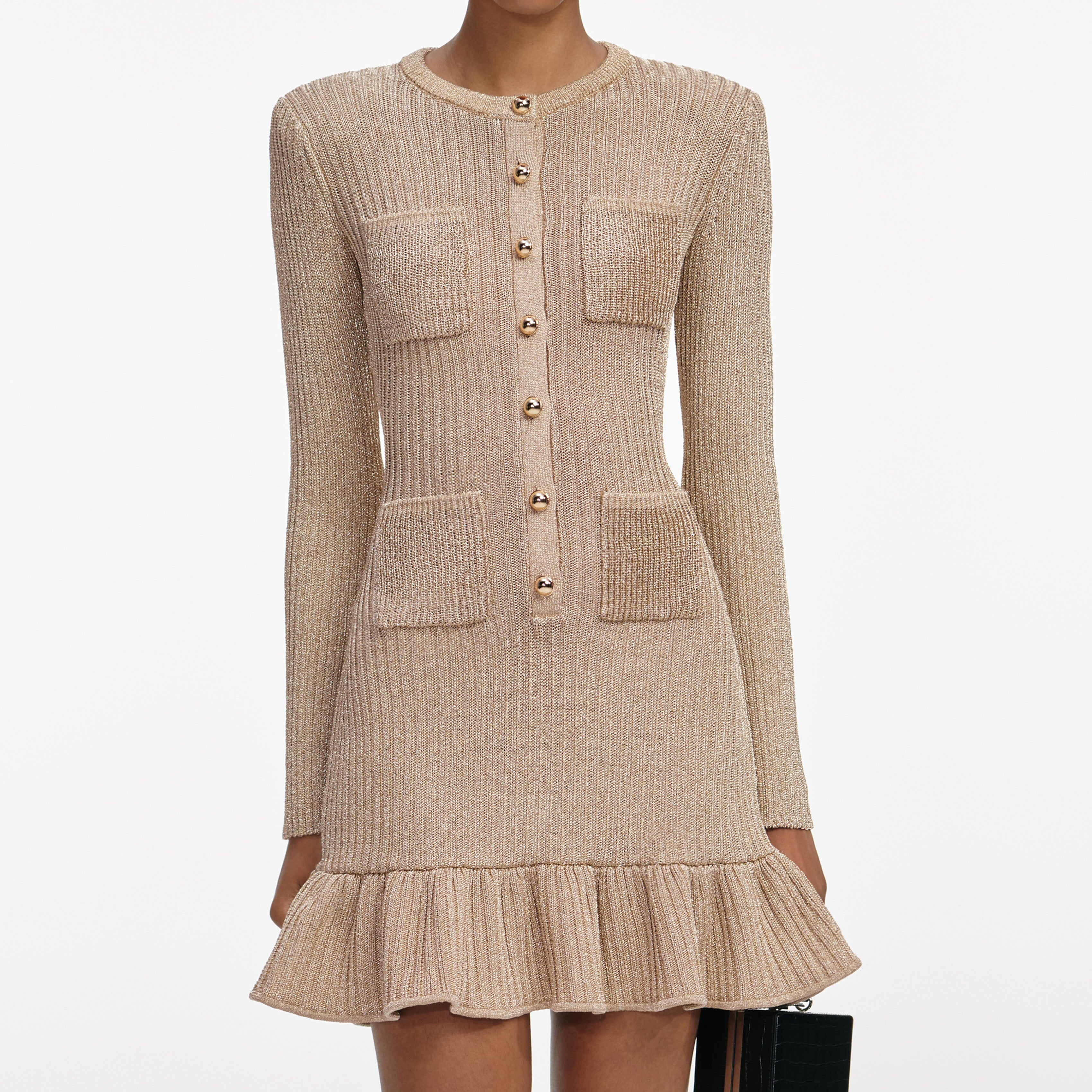 margaret Gold Lurex Knit Mini Dress Avalabel