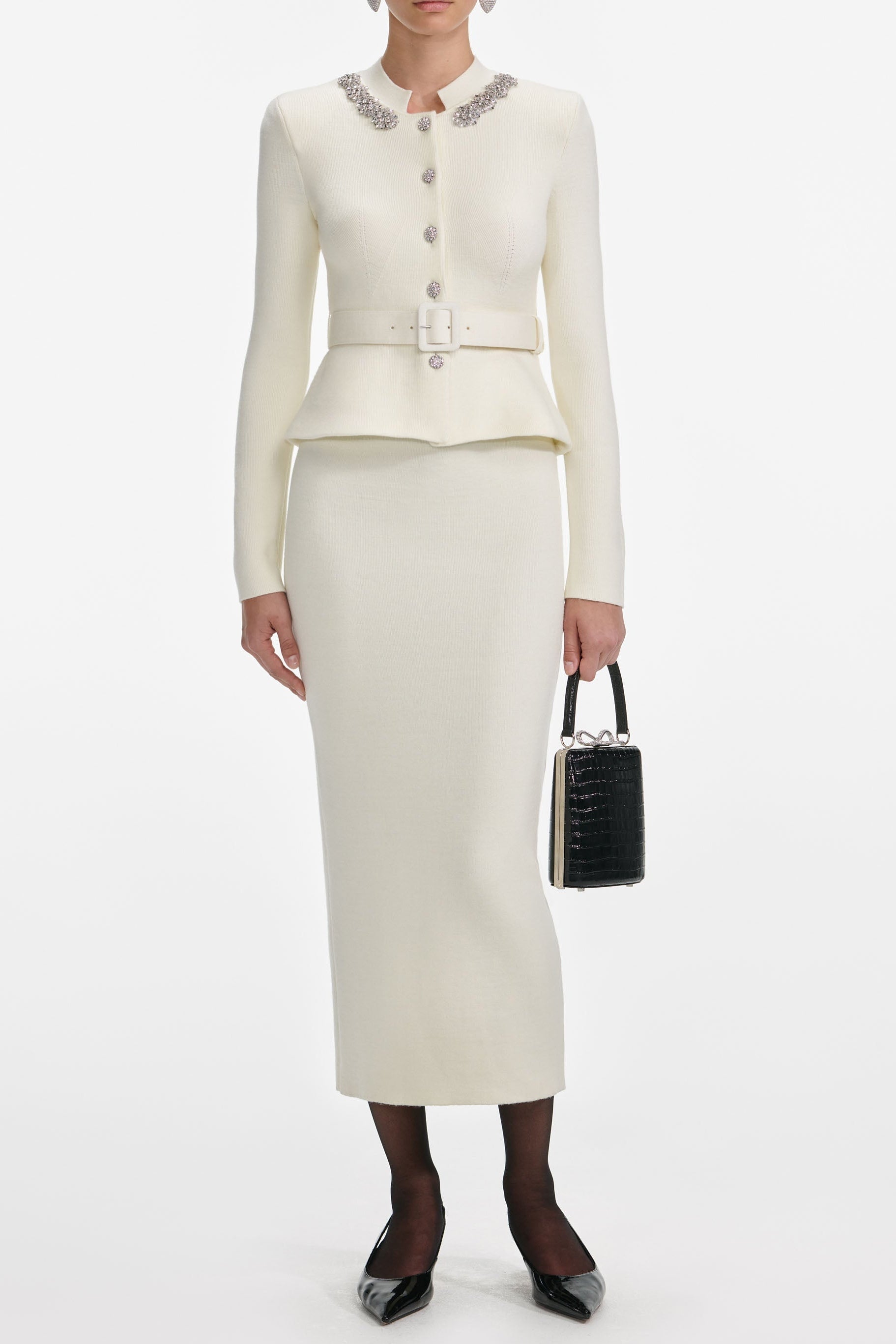 harriet Cream Wool Peplum Knit Midi Dress Avalabel