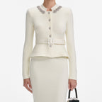 harriet Cream Wool Peplum Knit Midi Dress Avalabel
