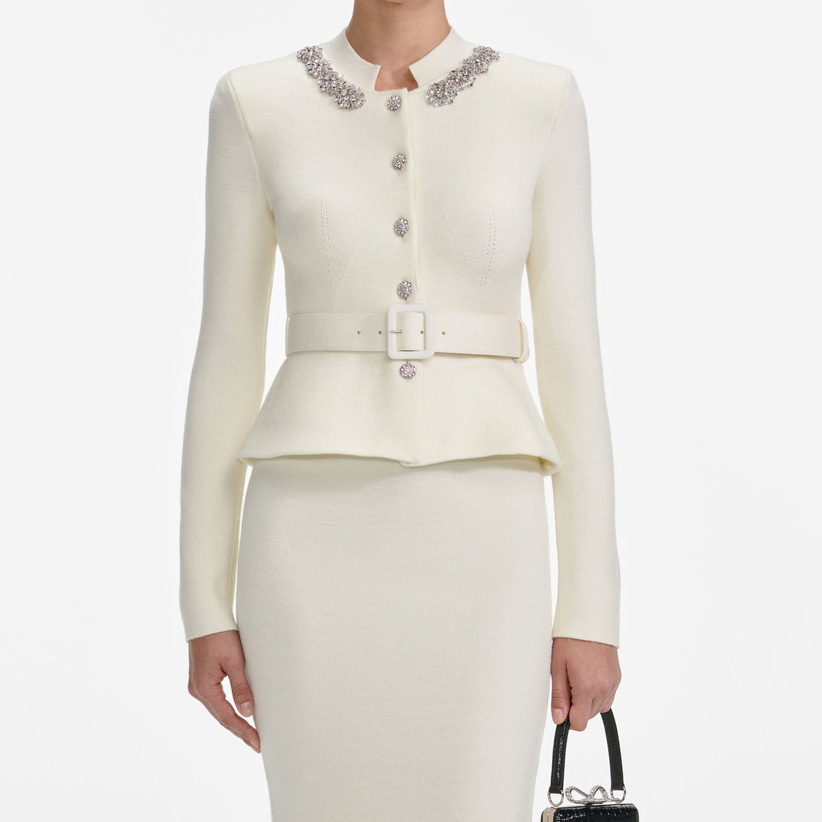 harriet Cream Wool Peplum Knit Midi Dress Avalabel