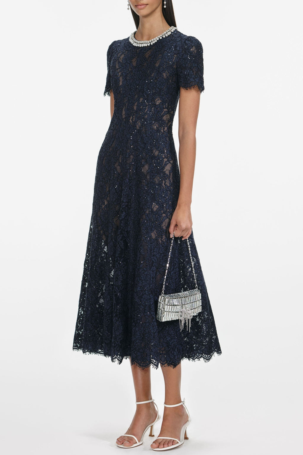 tess Navy Lace Embellished Midi Dress Avalabel