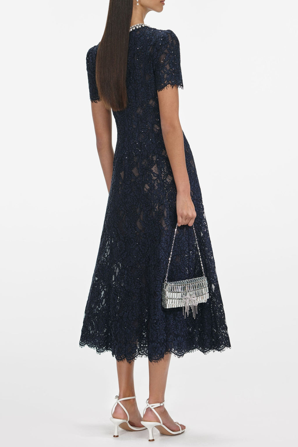tess Navy Lace Embellished Midi Dress Avalabel