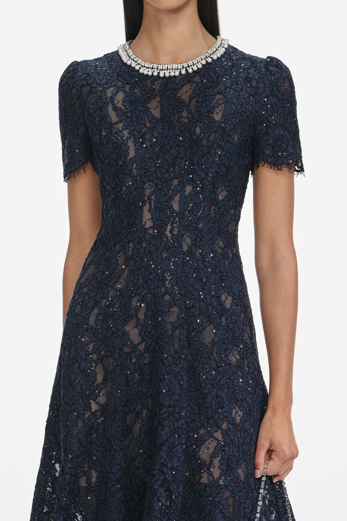 tess Navy Lace Embellished Midi Dress Avalabel