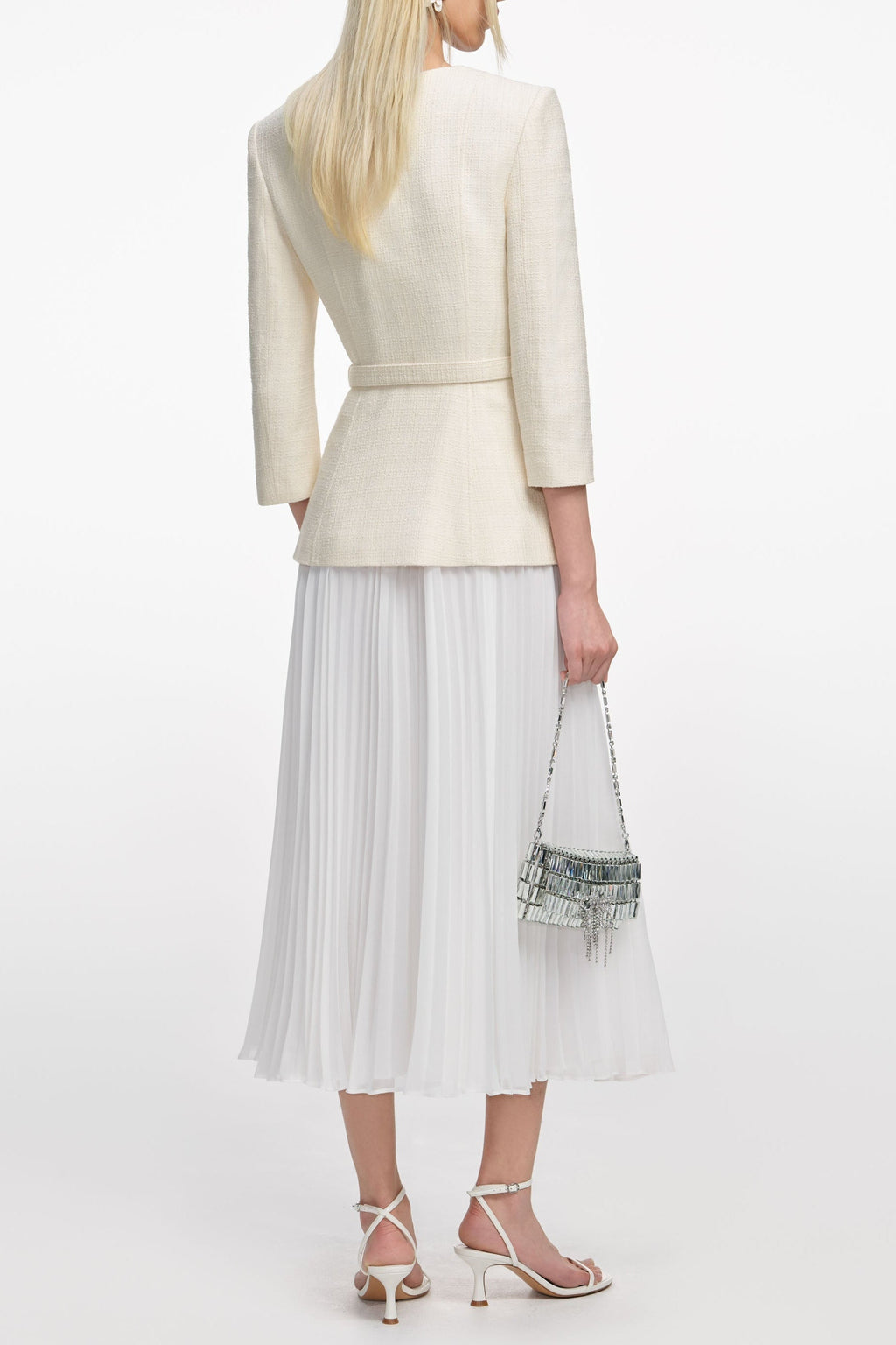 yuri Cream Boucle Long Sleeve Chiffon Midi Dress Avalabel