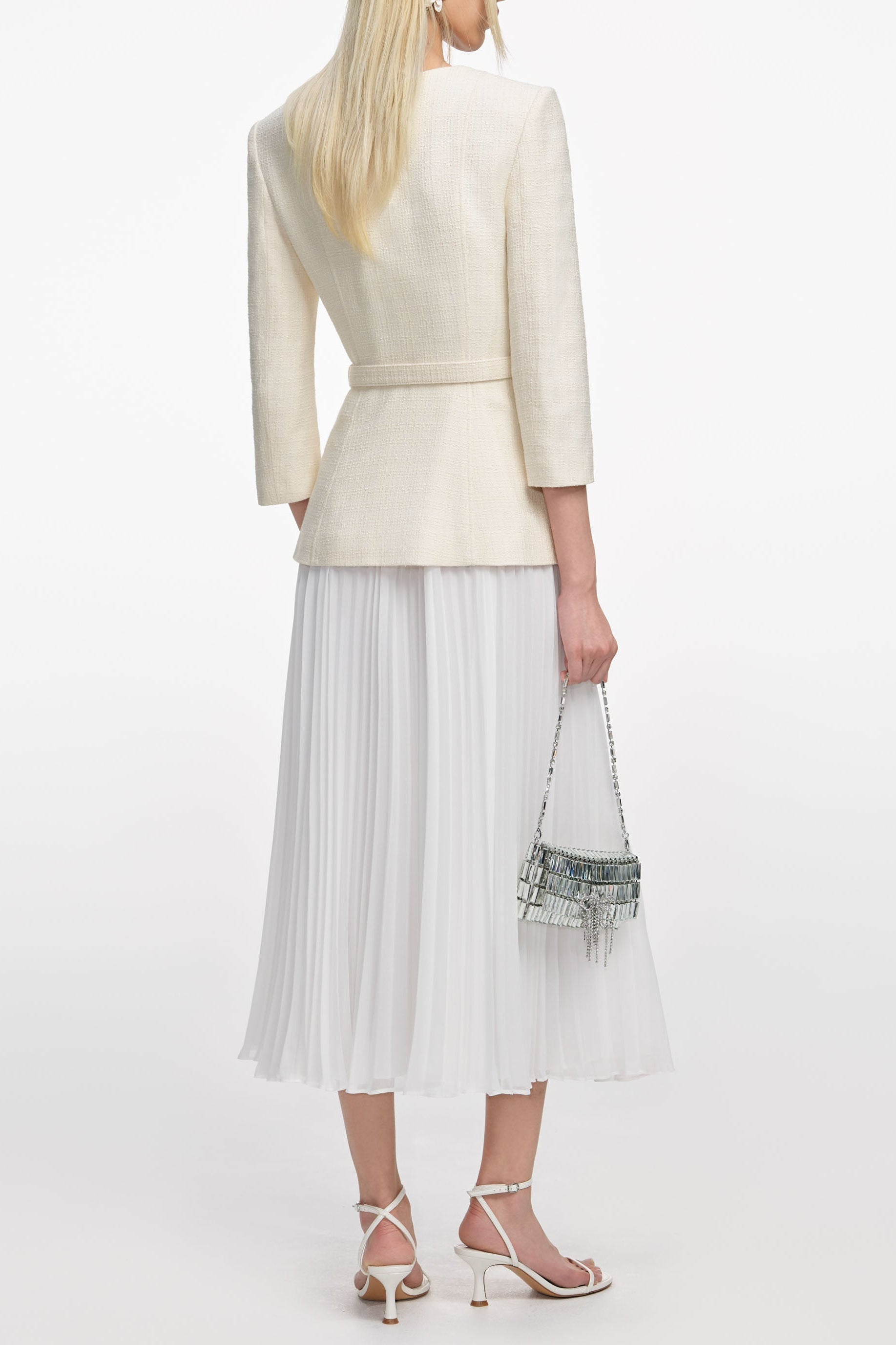 yuri Cream Boucle Long Sleeve Chiffon Midi Dress Avalabel