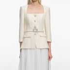 yuri Cream Boucle Long Sleeve Chiffon Midi Dress Avalabel