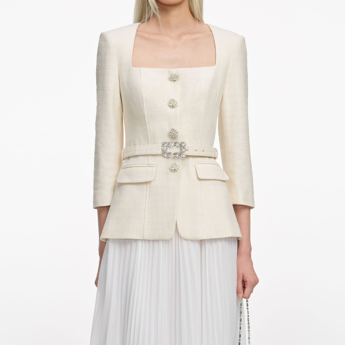 yuri Cream Boucle Long Sleeve Chiffon Midi Dress Avalabel