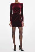 yvette Burgundy Velvet Embellished Mini Dress Avalabel