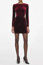 yvette Burgundy Velvet Embellished Mini Dress Avalabel