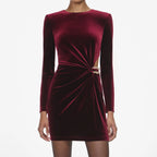 yvette Burgundy Velvet Embellished Mini Dress Avalabel