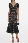ashley Floral Lace hollow Midi Dress in black Avalabel