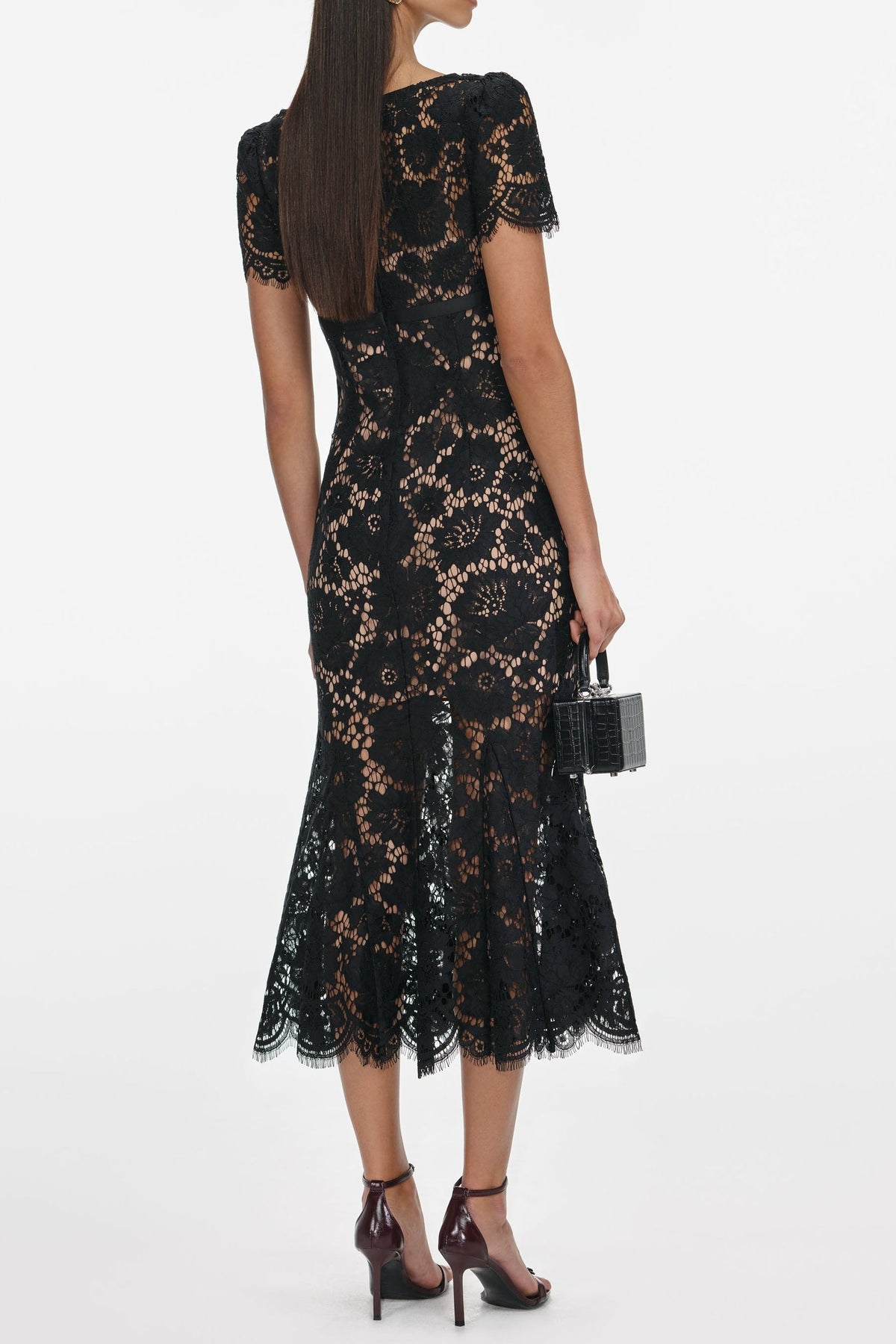 ashley Floral Lace hollow Midi Dress in black Avalabel