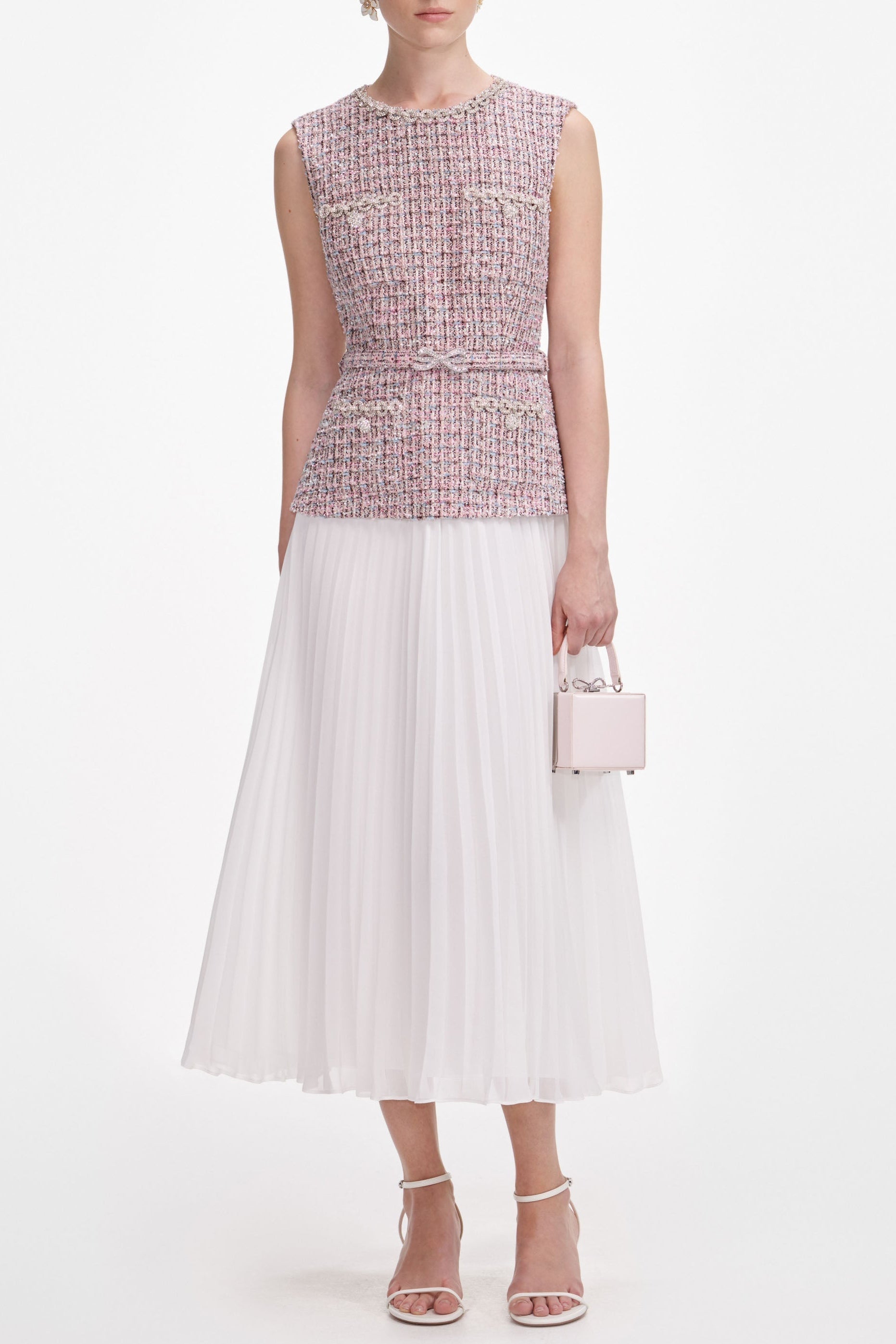 aditi Pink Boucle Chiffon Midi Dress Avalabel