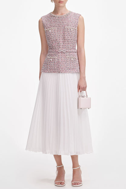 aditi Pink Boucle Chiffon Midi Dress