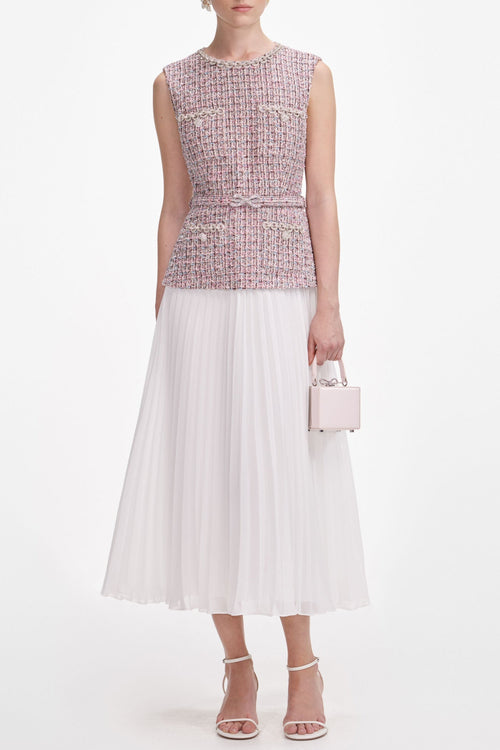 aditi Pink Boucle Chiffon Midi Dress Avalabel
