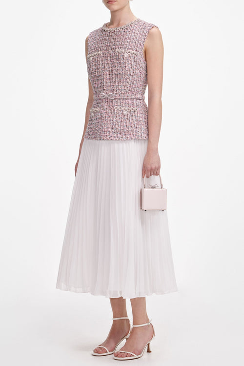 aditi Pink Boucle Chiffon Midi Dress Avalabel