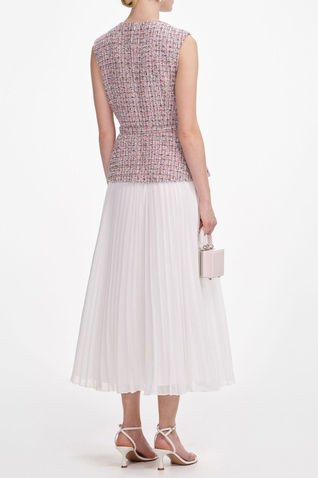 aditi Pink Boucle Chiffon Midi Dress Avalabel