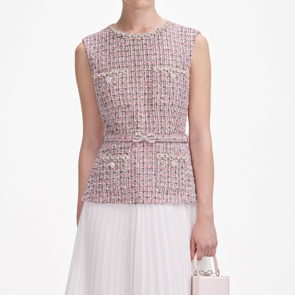 aditi Pink Boucle Chiffon Midi Dress Avalabel