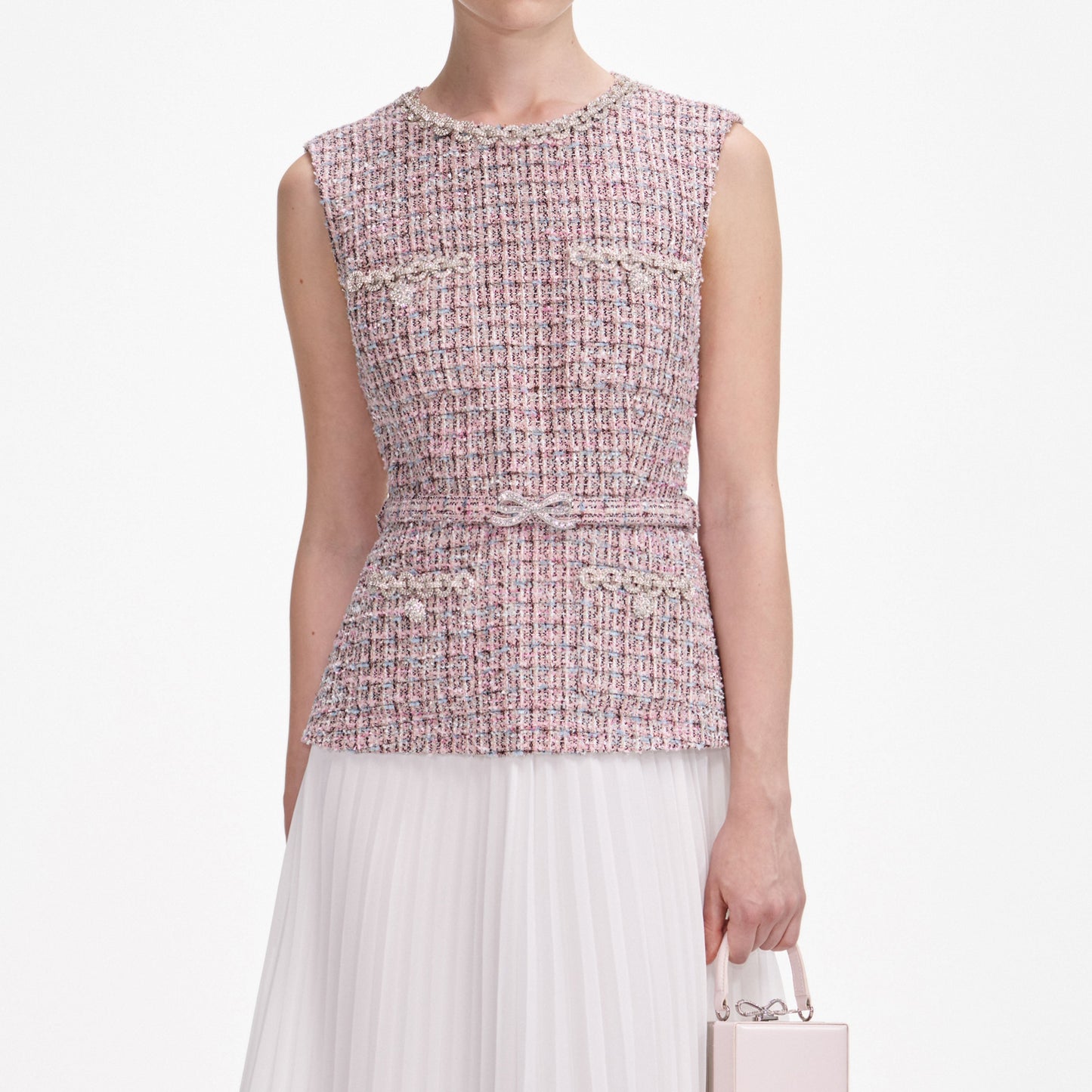 aditi Pink Boucle Chiffon Midi Dress