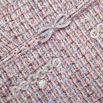 aditi Pink Boucle Chiffon Midi Dress